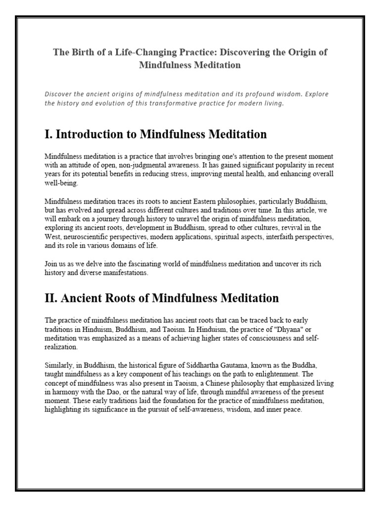 Origins and Evolution of Mindfulness | PDF | Mindfulness | Meditation