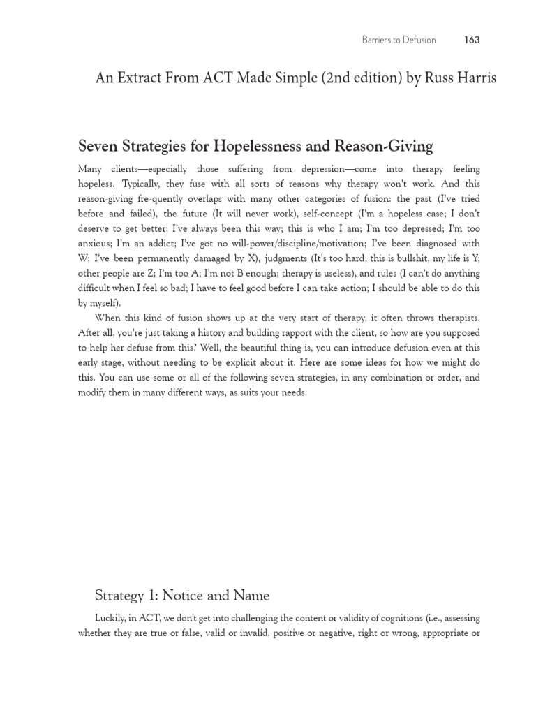 Seven strategies for hopelessness and reason giving an extract from