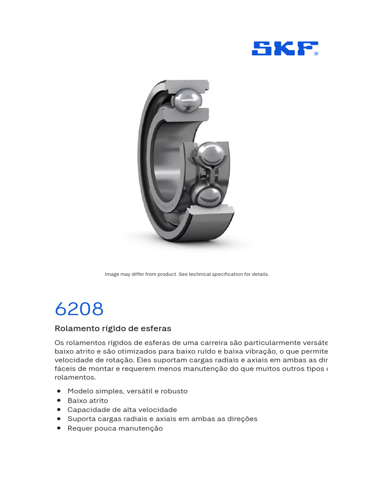 Rolamento Rígido de Esferas 6208 SKF | PDF | Software de aplicação ...