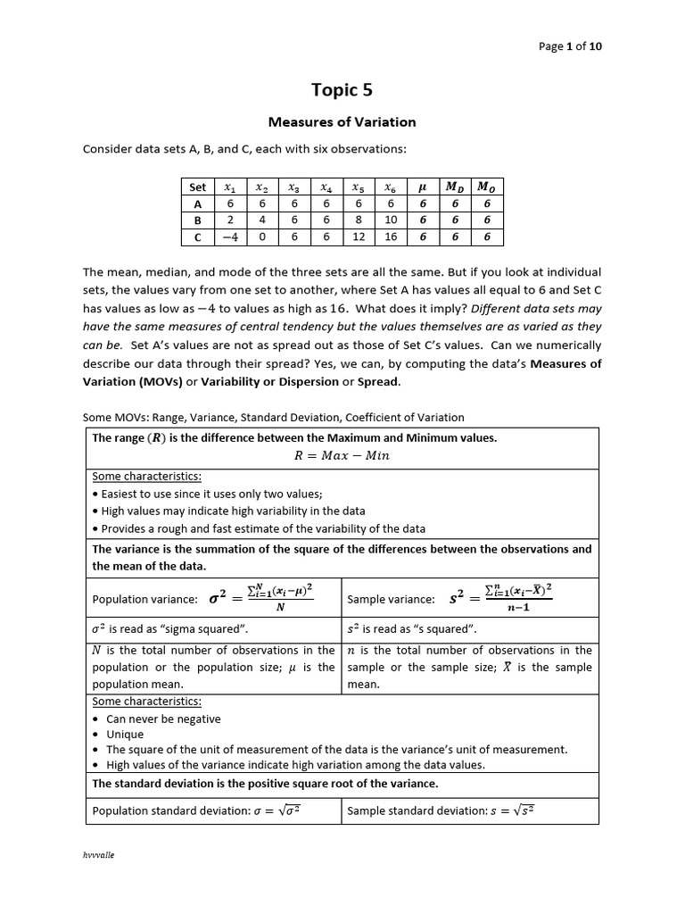 Topic5 measures of variation shapes of distribution pdf coefficient