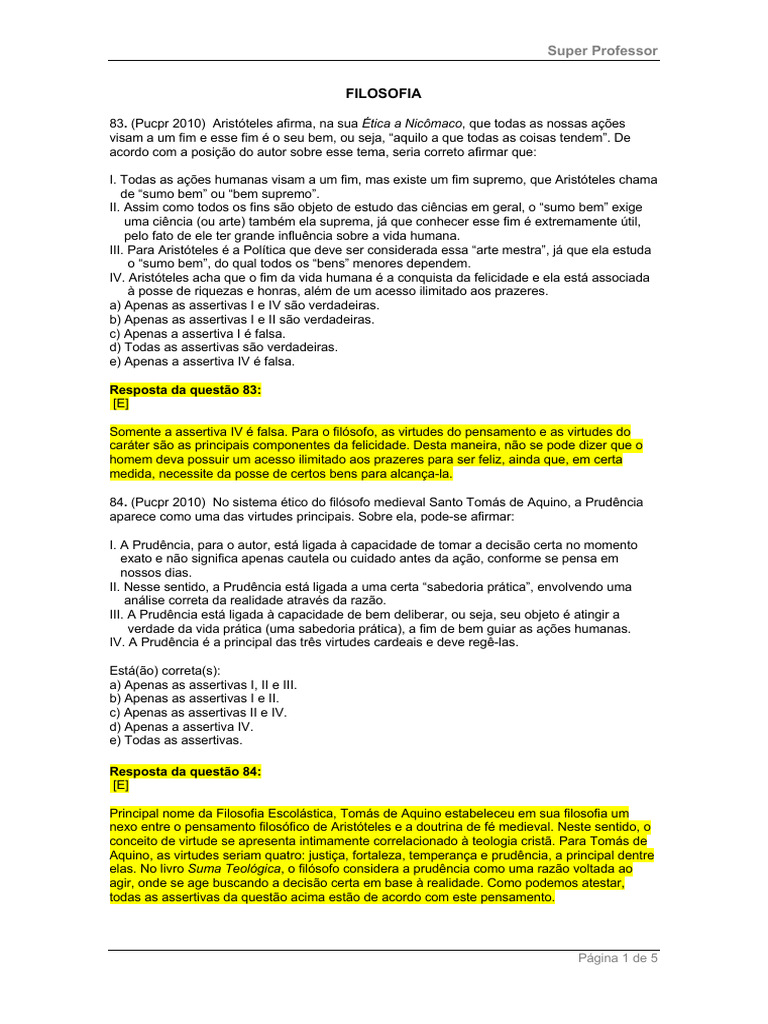 Simulado 2 2024 Filosofia | PDF | Aristóteles | Tomás de Aquino