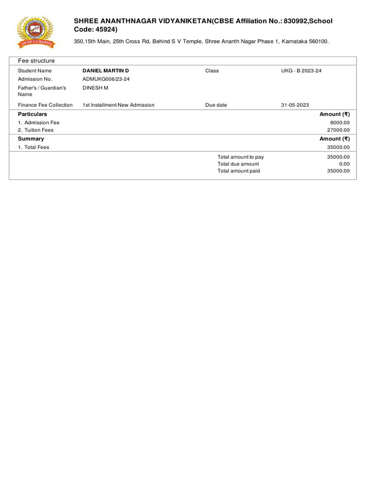 1st Installment New Admission-2 | PDF