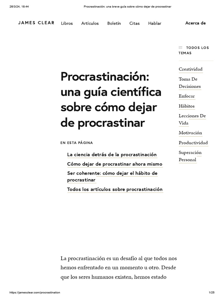 Procrastinación Una Breve Guía Sobre Cómo Dejar De Procrastinar Pdf