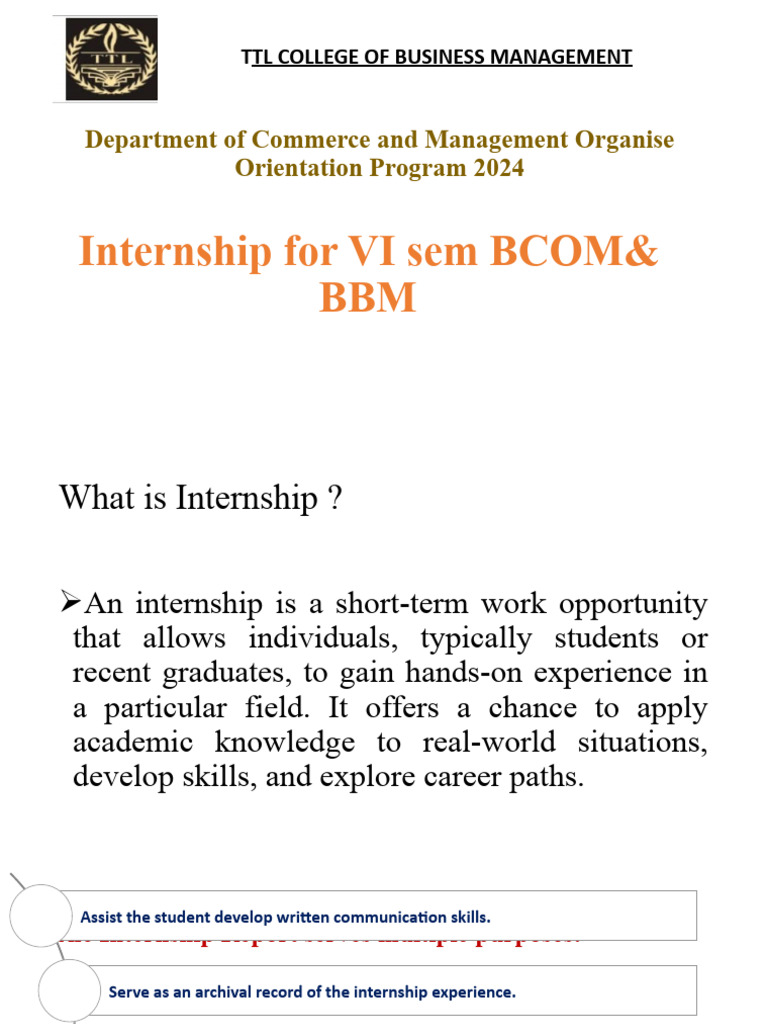 Intership Bcom 1 (1) TTL | PDF | Internship | Job Hunting