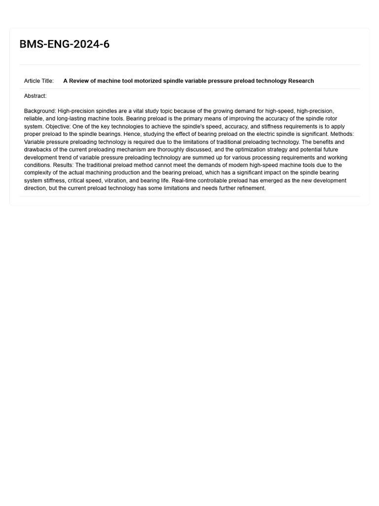Review of Spindle Preload Technology | PDF | Engineering | Machine Tool