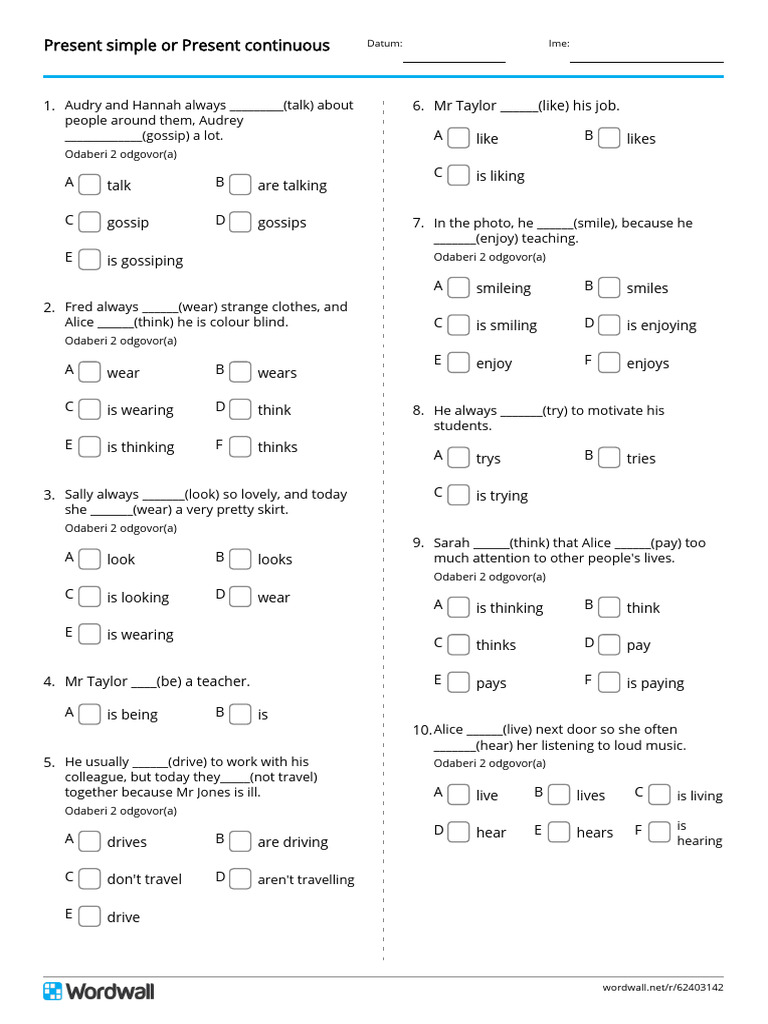 Present Simple vs Continuous Quiz | PDF