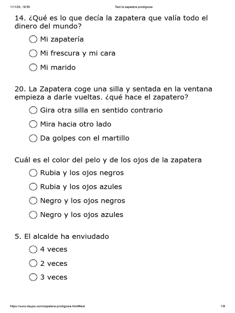 Test la zapatera prodigiosa pdf