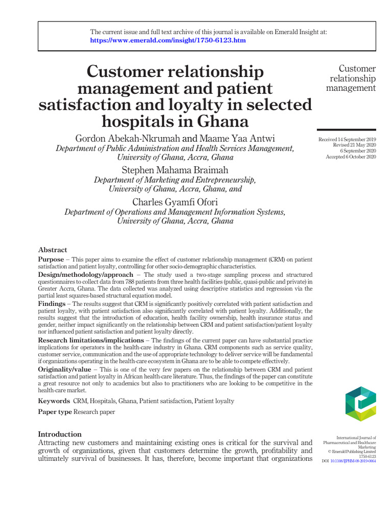 CRM Impact on Patient Loyalty in Ghana | PDF | Customer Relationship ...