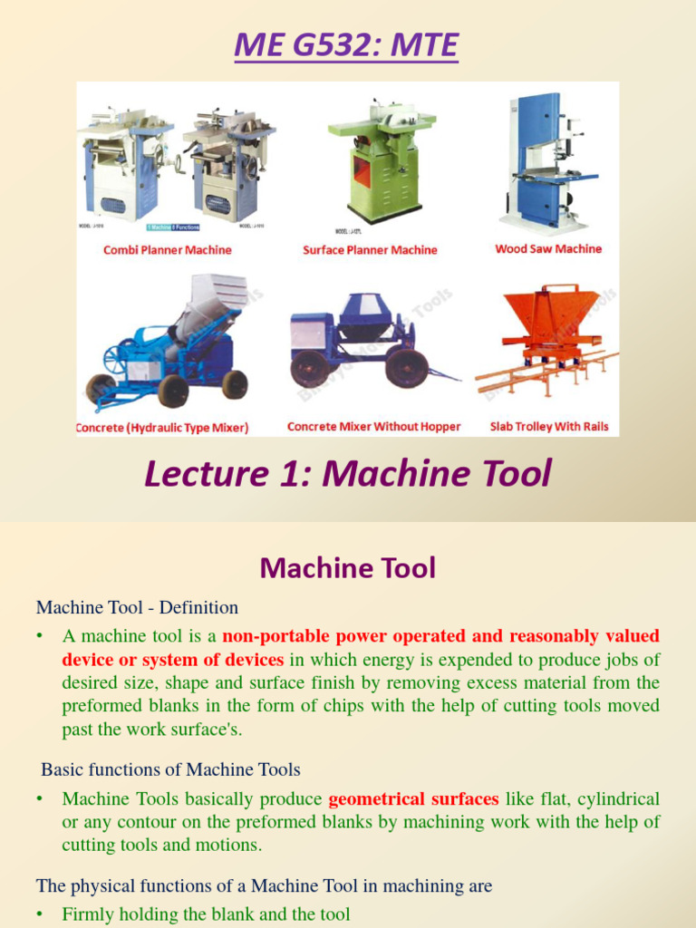 Lecture 1 Machine Tools | PDF | Machining | Drilling