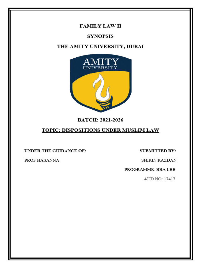 Testamentary Dispositions in Muslim Law | PDF | Will And Testament | Sharia