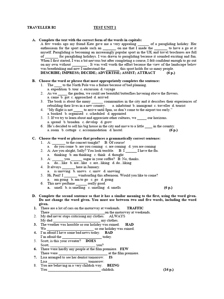 Traveller B2 Test Unit 1 | PDF