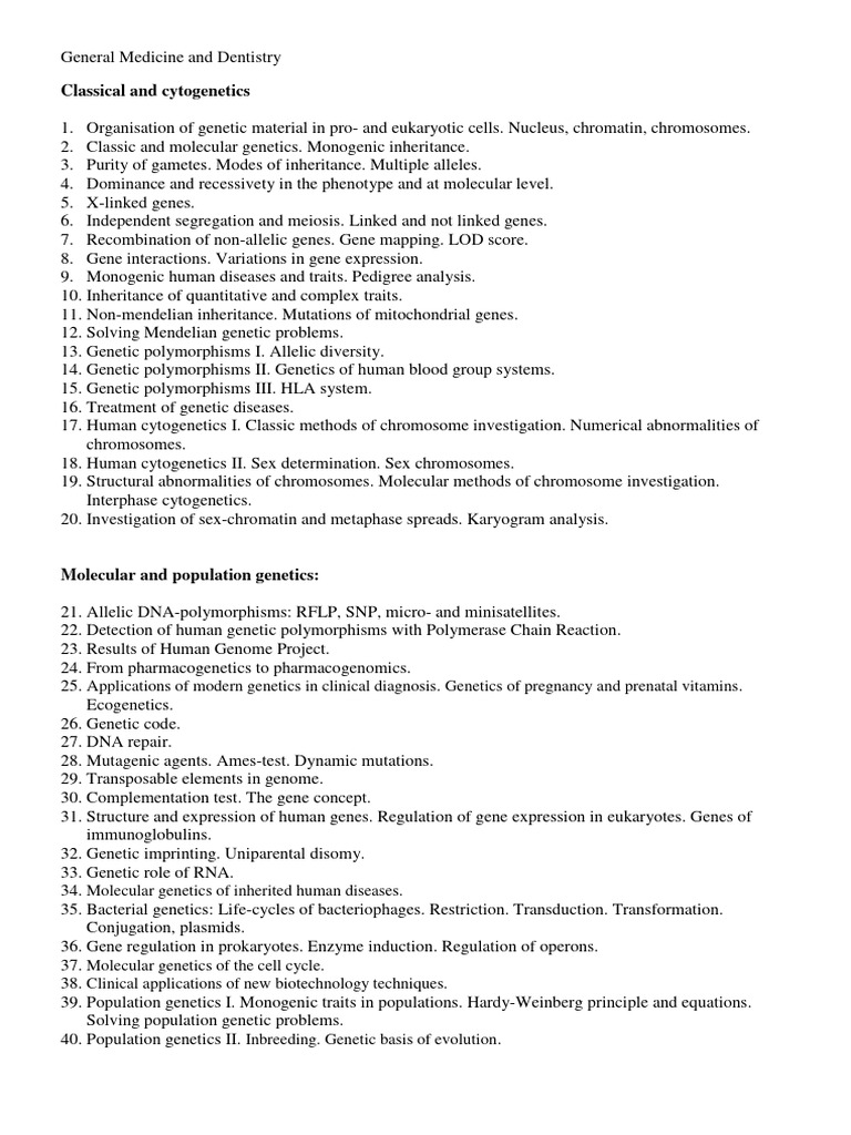 Medical Genetics Items | PDF | Genetics | Gene