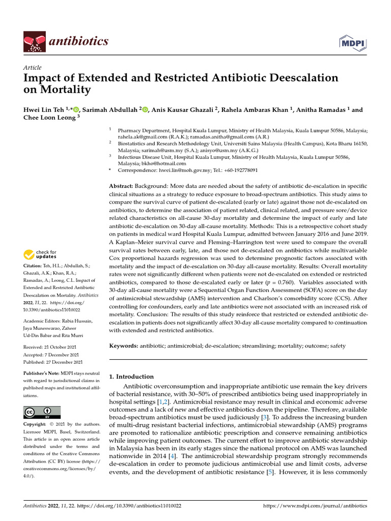 Antibiotics 11 00022 | PDF | Antimicrobial Resistance | Sepsis