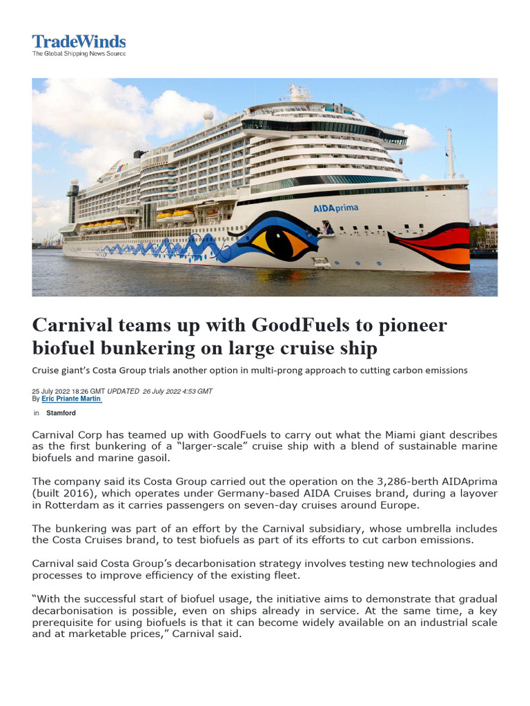 2022 TRADEWINDS Carnival Teams Up With GoodFuels To Pioneer Biofuel