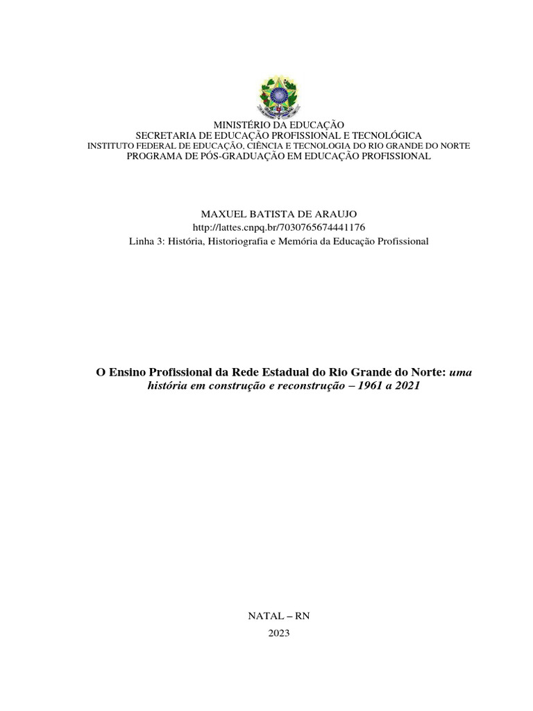 História da Educação Profissional no RN | PDF | Desenvolvimento ...