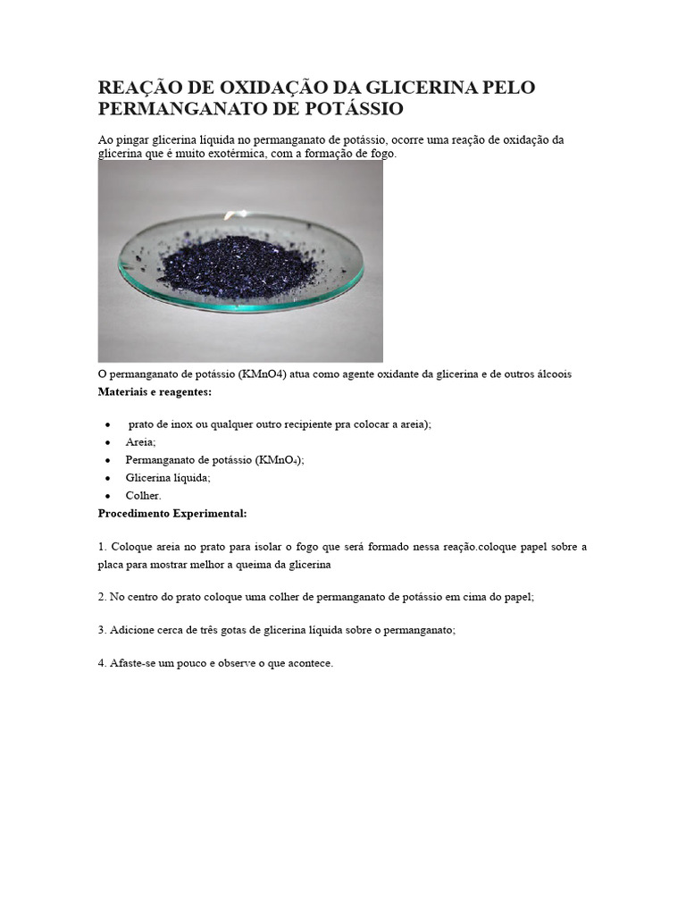 Oxidação da Glicerina com Permanganato | PDF