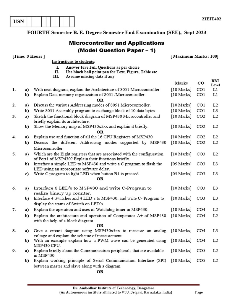 Microcontroller Model Question Paper 1 | PDF | Microcontroller ...