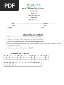 Biology Form 1 - Question Paper