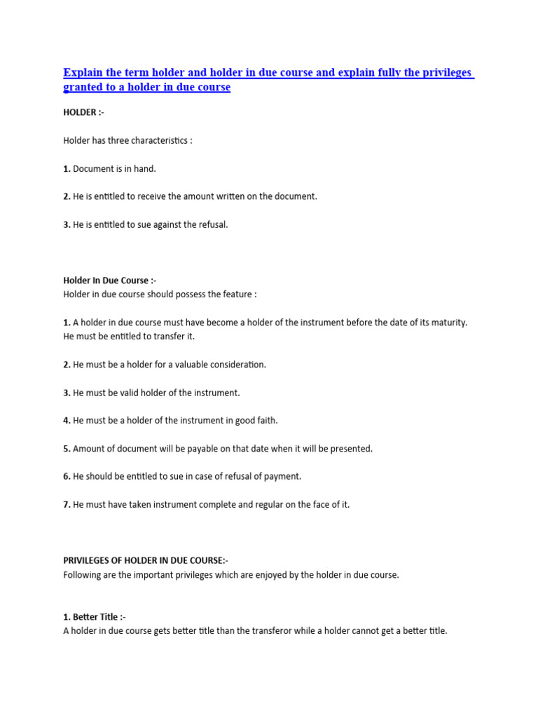 7.holder in Due Course PDF Negotiable Instrument Justice