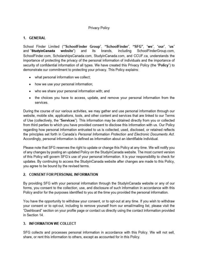 StudyinCanada Privacy Policy | PDF | Http Cookie | Websites