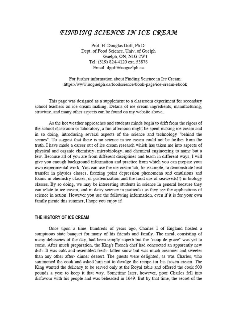 Finding Science in Ice Cream PDF Emulsion Ice Cream
