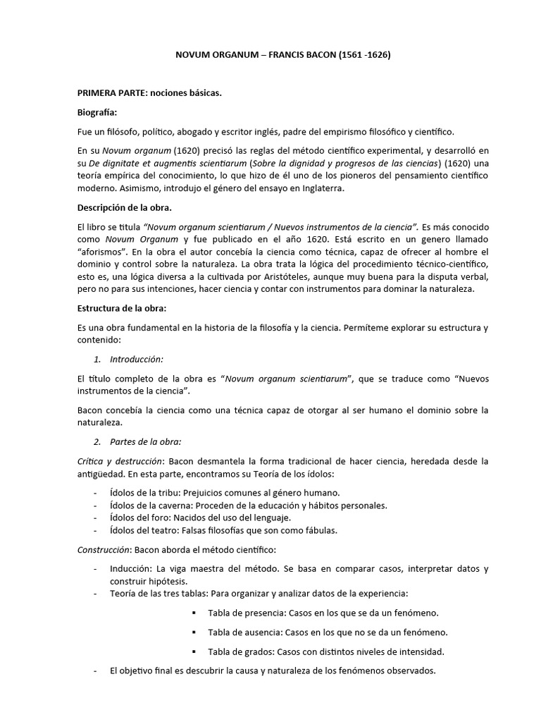 "Novum Organum: Ciencia y Método" | PDF | Francis Bacon | Observación