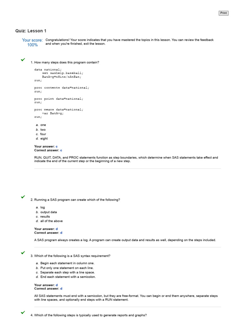 First Lesson Quiz | PDF | Sas (Software) | Software