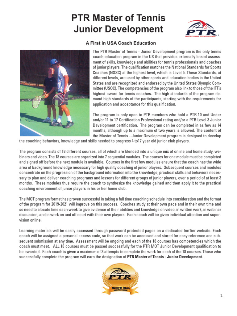 PTR Master of Tennis: Junior Development | PDF | Credit Card | Visa Inc.