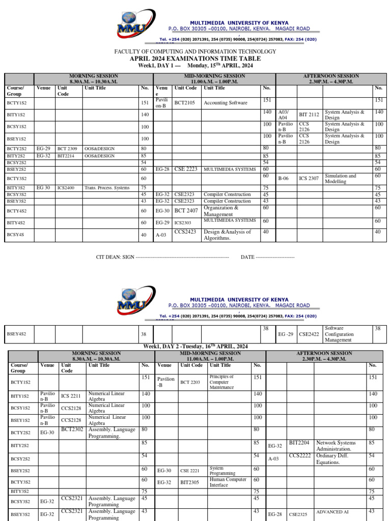 MMU April 2024 Exam Schedule | PDF | Computer Programming | Computing