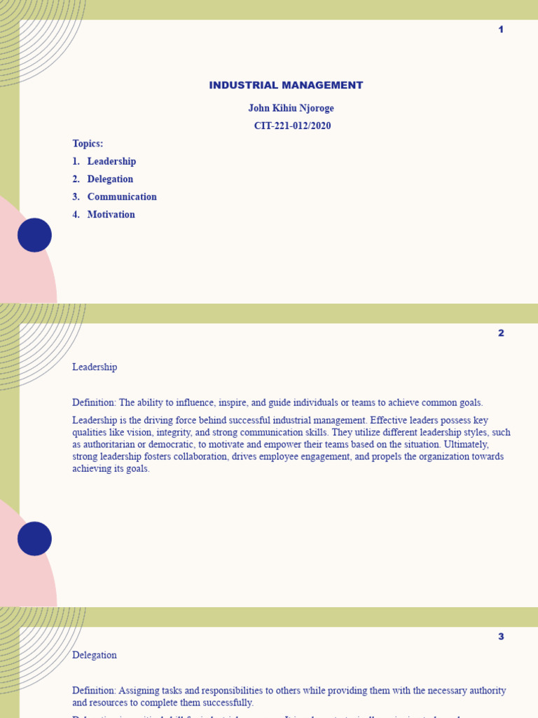Key Concepts in Industrial Management | PDF | Leadership | Motivational