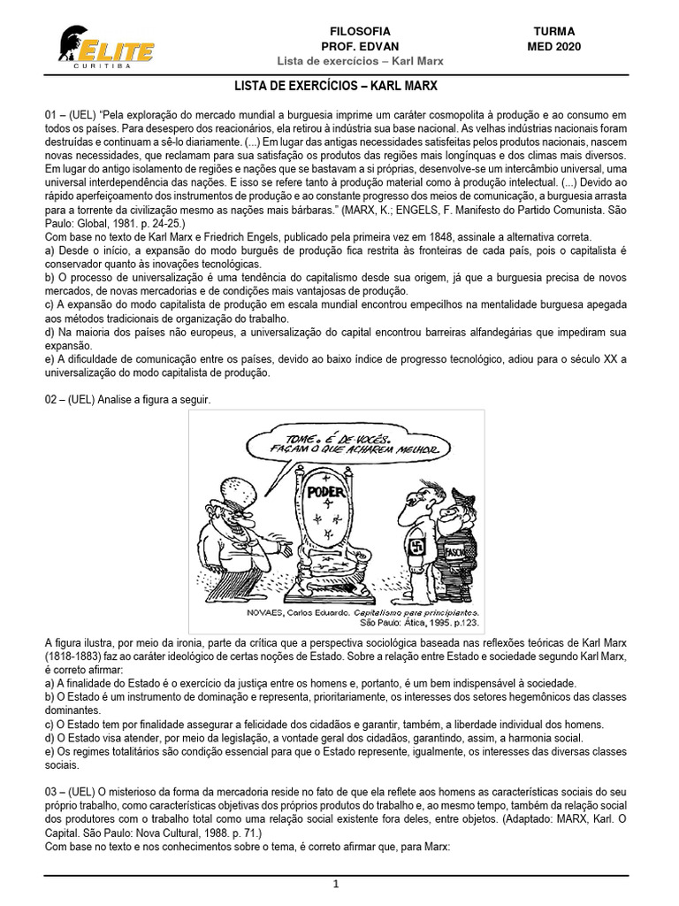 Exercícios sobre Karl Marx e suas Teorias | PDF | Karl Marx | Marxismo