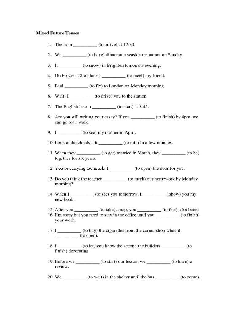 Mixed Future Tenses Exercises with Answers | PDF | Language Arts ...