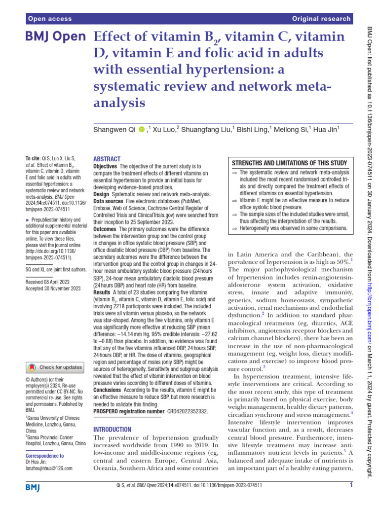 Efecto de La Vit B2, Vit C, Vit D, Vit E y A. Fólico en Hipertensión
