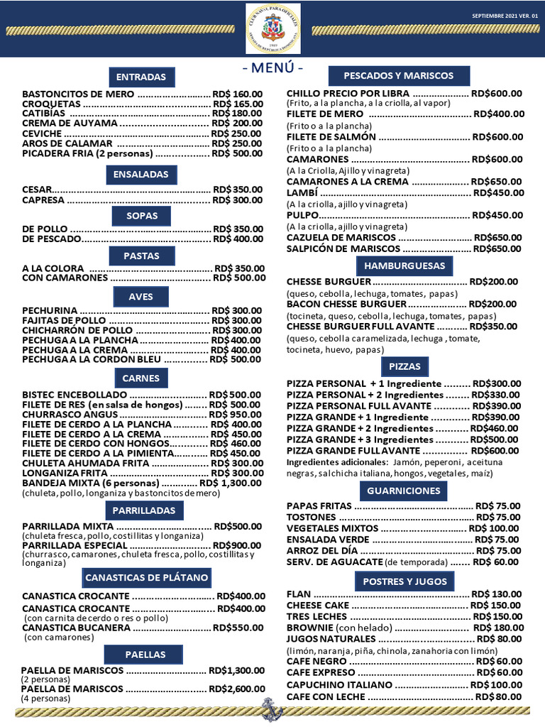 Men del Club Naval para Oficiales | PDF | filete | Mariscos