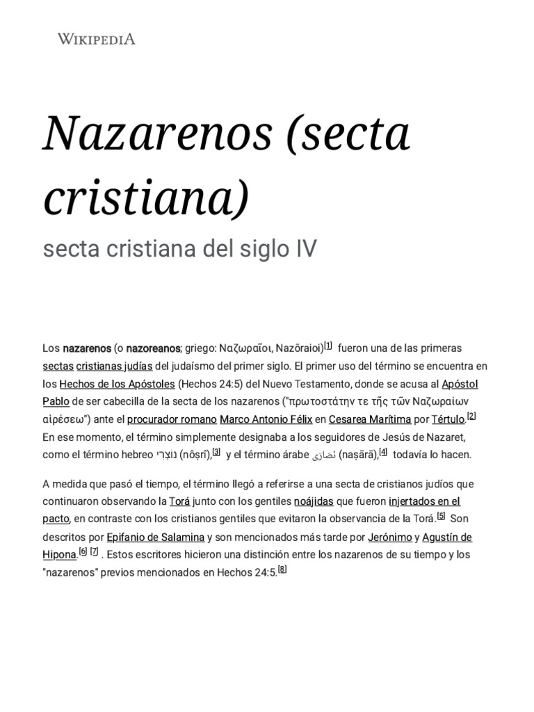 Nazarenos (Secta Cristiana) - Wikipedia, La Enciclopedia Libre | PDF