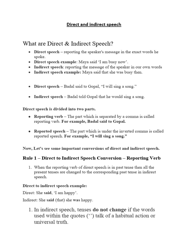 Direct and Indirect Speech | PDF | Grammatical Tense | Syntax