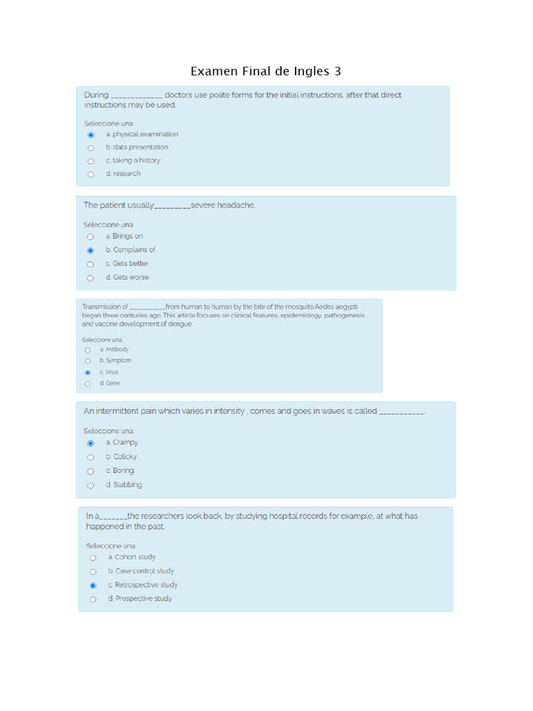 Examen Final de Ingles 3 | PDF