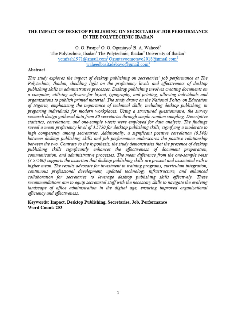 Desktop Publishing's Impact on Secretaries | PDF | Page Layout | Statistics