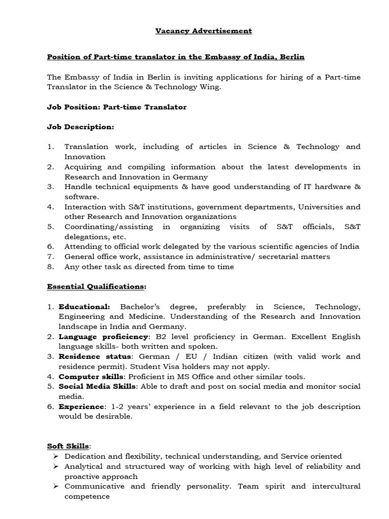 1108 Advertisement Part Time Translator-En | PDF | Salary | Science