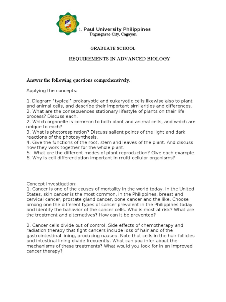 Advanced Biology Graduate Requirements | PDF | Cell (Biology) | Chromosome