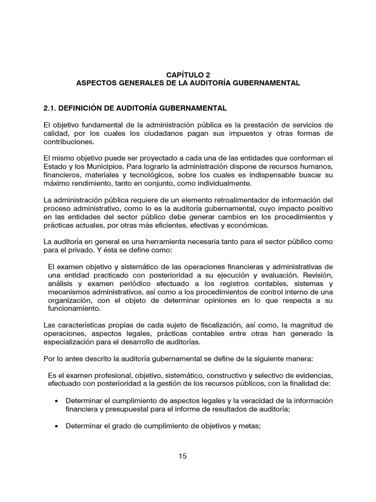 ASPECTOS GENERALES DE LA AUDITORIA GUBERNAMENTAL | PDF | Auditoría