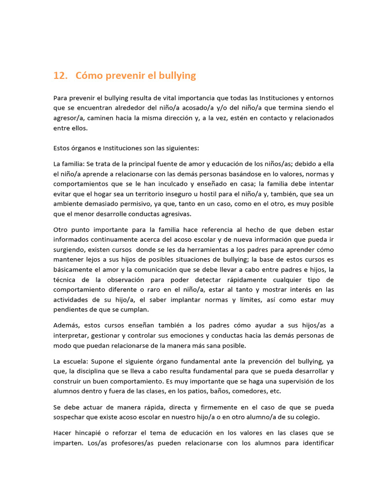 Acoso Escolar, Bullying - 12. Como Prevenir El Bullying | PDF ...