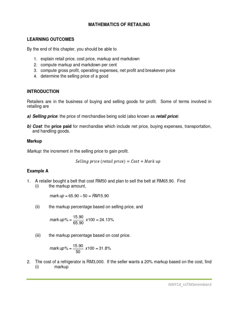 Mathematics Retailing | PDF | Private Sector | Pricing
