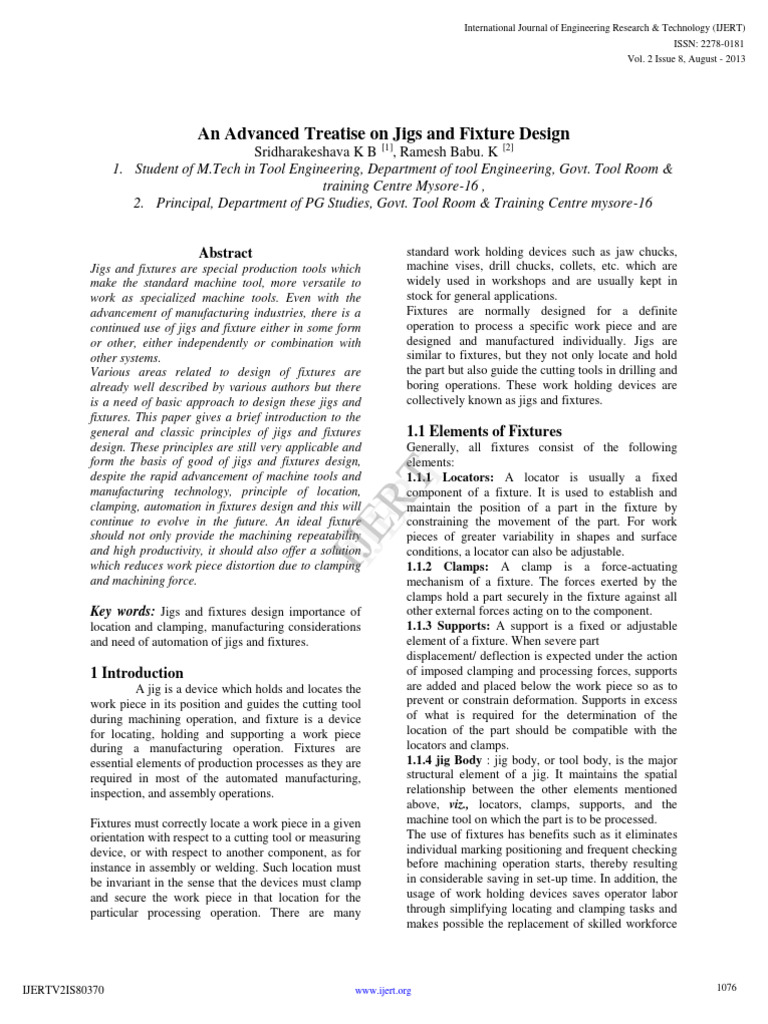Jigs and Fixtures Design Principles | PDF | Machines | Machining