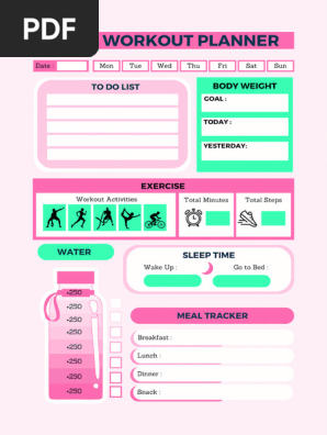 Pink and Green Illustrative Daily Workout Planner
