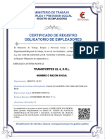 Certificado de Inscripcion Ministerio de Trabajo y Prevision Social