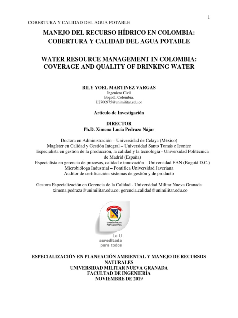 Manejo del Agua Potable en Colombia | PDF | Agua | Agua potable