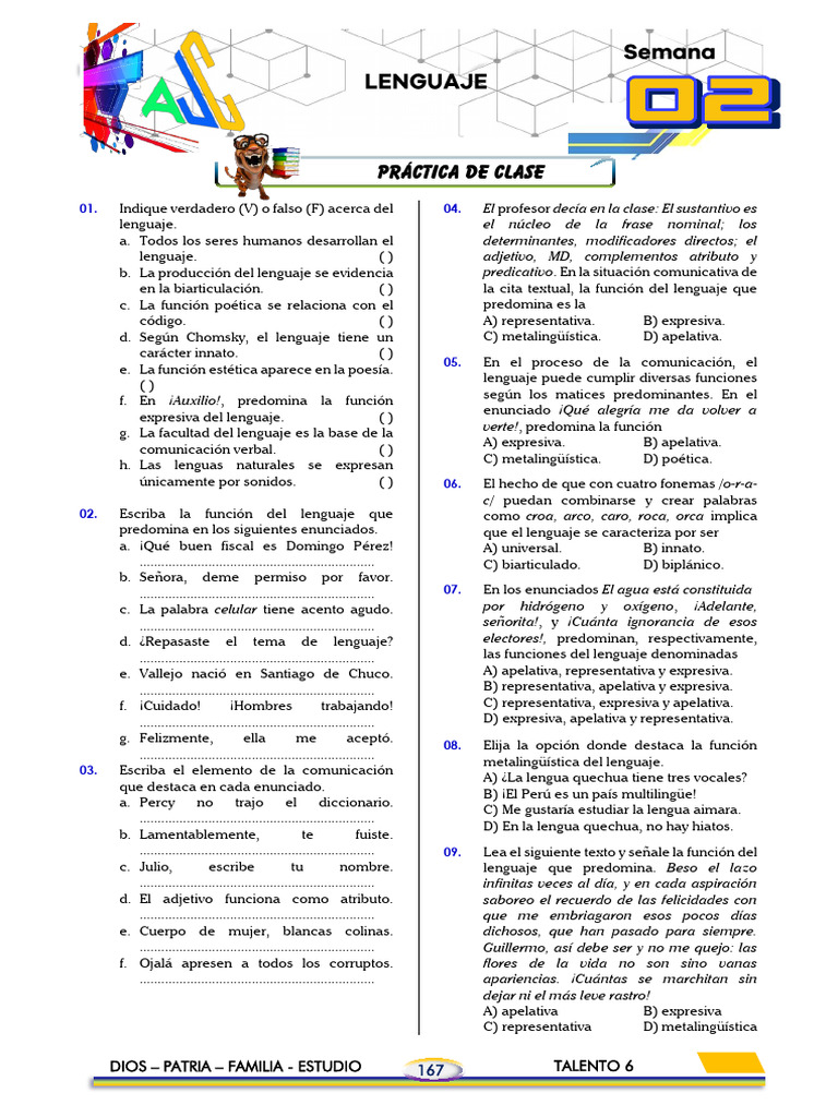 Funciones del Lenguaje en Ejercicios | PDF | Comunicación humana | Sintaxis