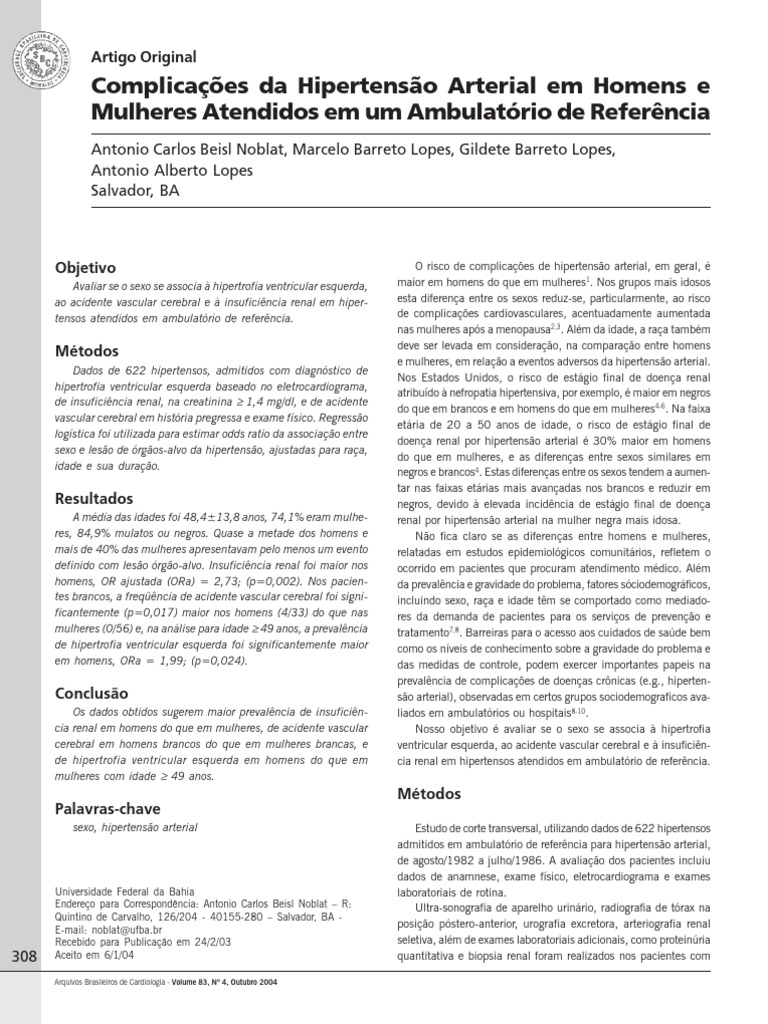 Complicações da Hipertensão por Sexo | PDF | Hipertensão | AVC