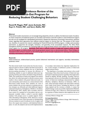 Maggin Et Al 2015 a Systematic Evidence Review of the Check in Check Out Program for Reducing Student Challenging